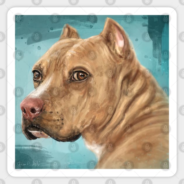 Painting of a Red Nose Pit Bull With Soulful Eyes, Blue Background Sticker by ibadishi